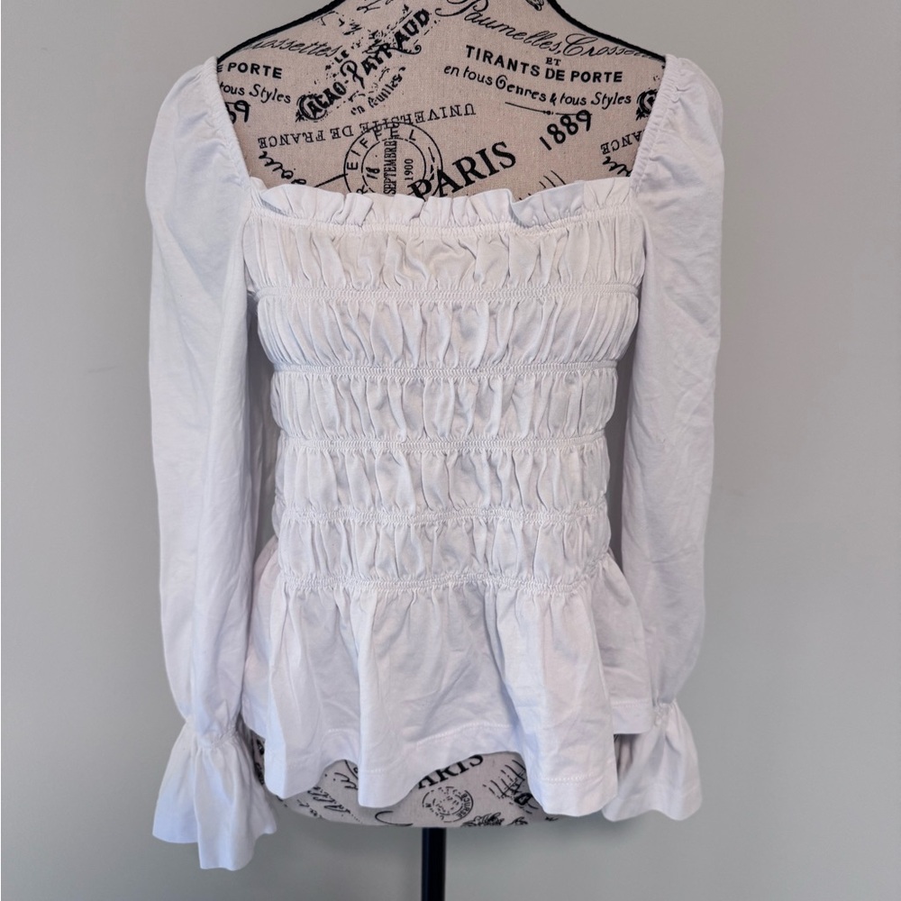 White Long Sleeve Rouched Shirt